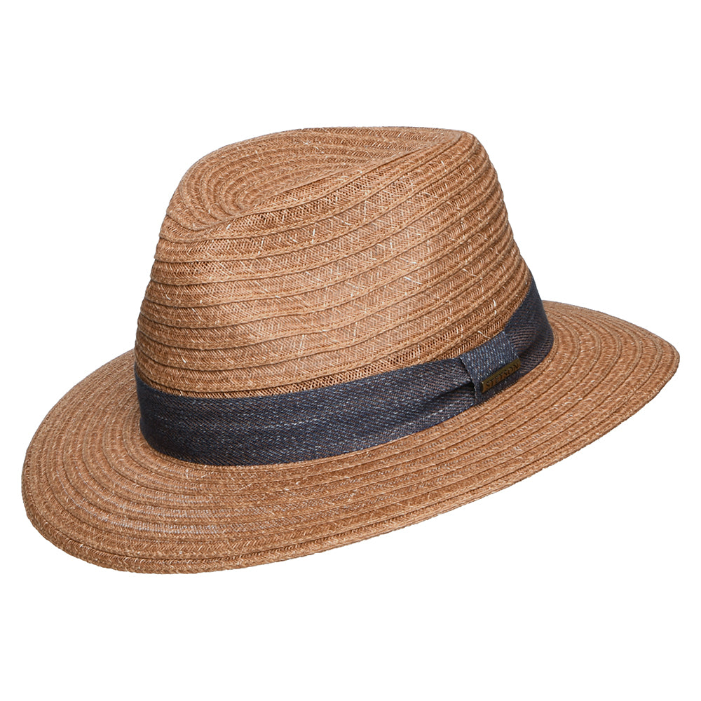 Sombrero Fedora Traveller de paja toyo de Stetson - Marrón Claro-Azul