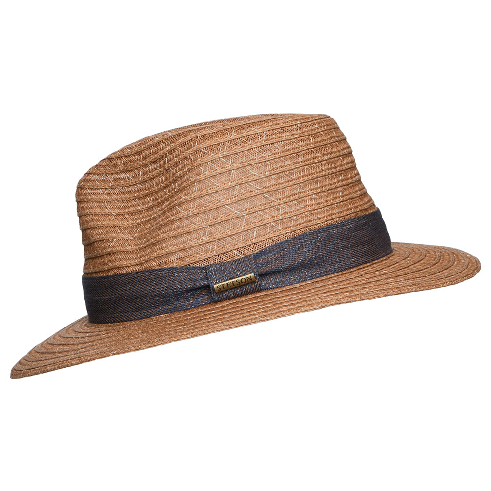 Sombrero Fedora Traveller de paja toyo de Stetson - Marrón Claro-Azul
