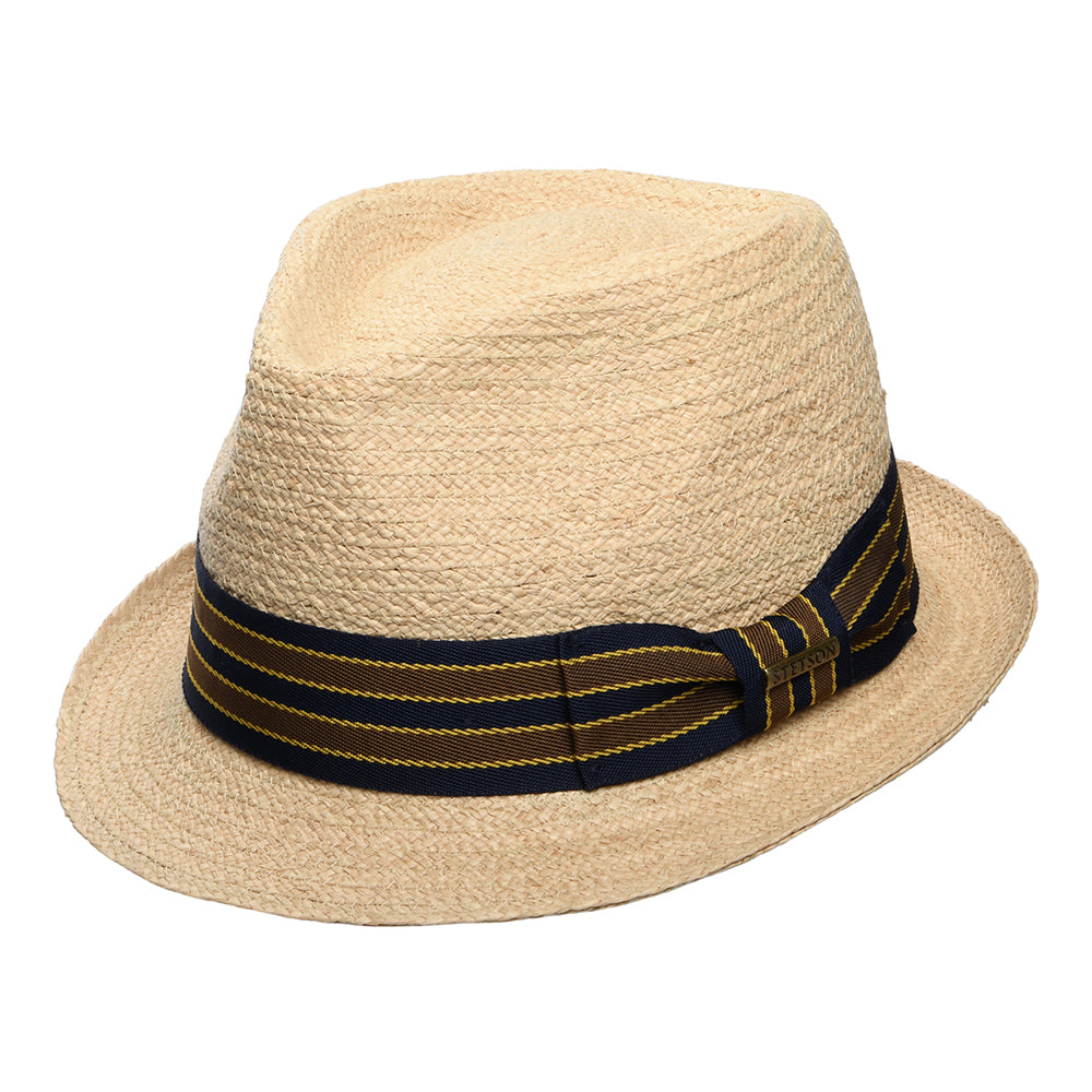 Sombrero Trilby de rafia con cinta decorativa a rayas de Stetson - Natural