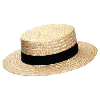 Sombrero Boater con cinta decorativa negra de Christys - Natural