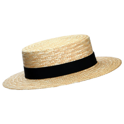 Sombrero Boater con cinta decorativa negra de Christys - Natural