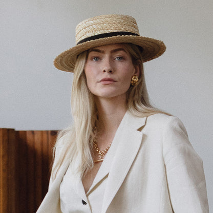 Sombrero Boater con cinta decorativa negra de Christys - Natural