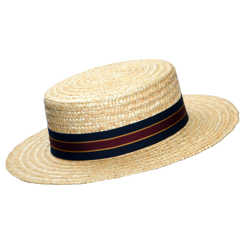 Sombrero Boater con cinta decorativa a rayas de Christys - Natural