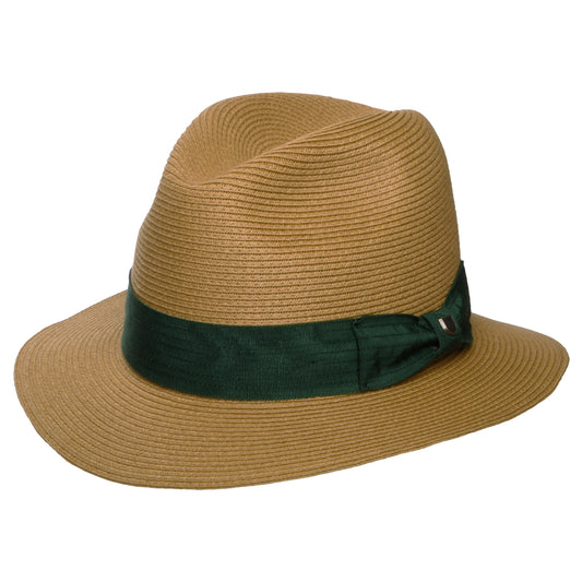 Sombrero Fedora Roma plegable de paja toyo de Brixton - Beige Oscuro-Bosque