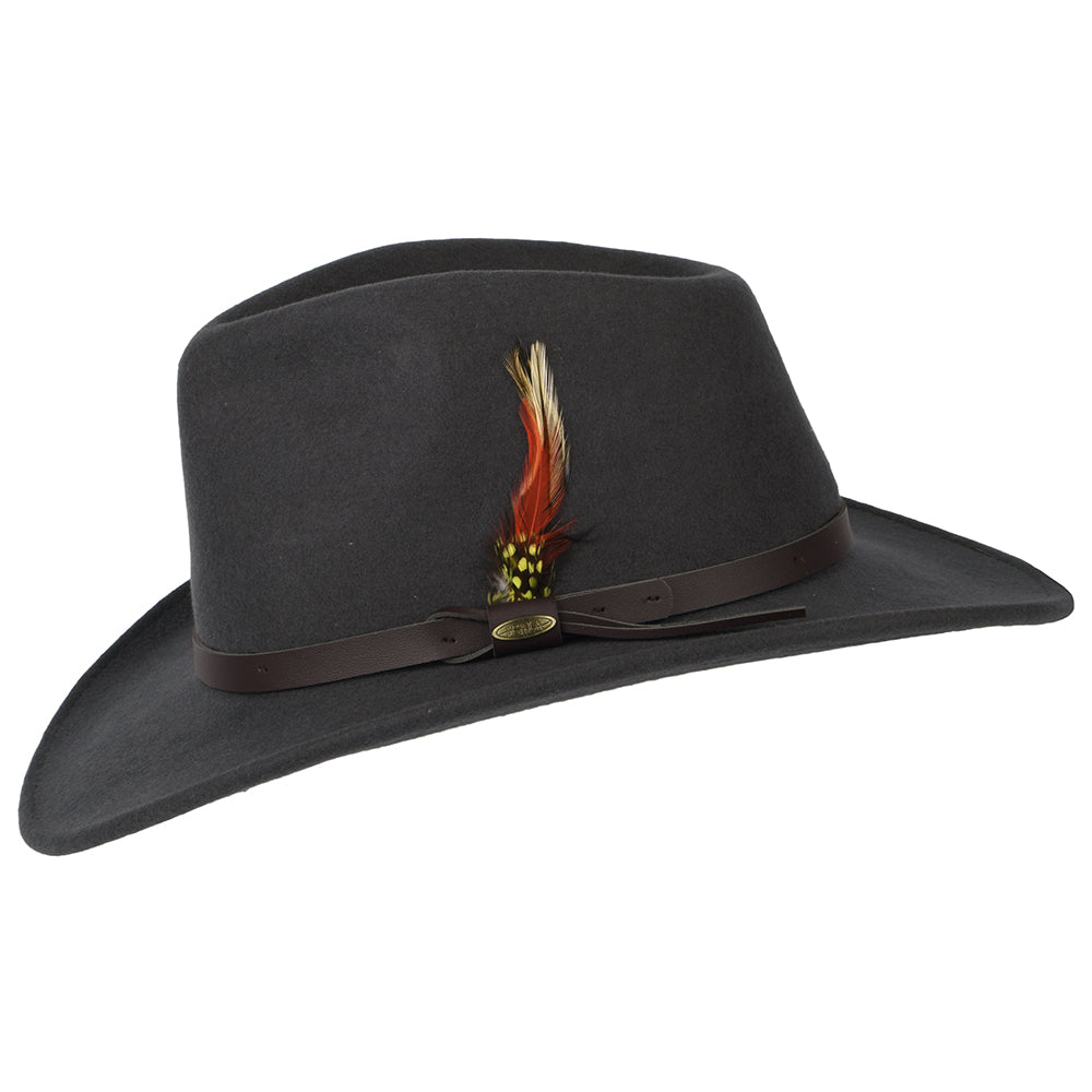 Sombrero Outback Dakota plegable repelente al agua de fieltro de lana de Scala - Gris