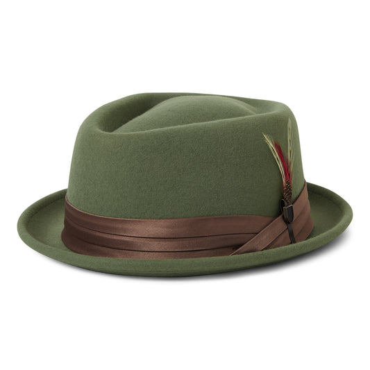 Sombrero Pork Pie Stout de fieltro de lana de Brixton - Verde Oliva-Bronce