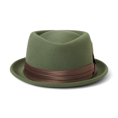 Sombrero Pork Pie Stout de fieltro de lana de Brixton - Verde Oliva-Bronce
