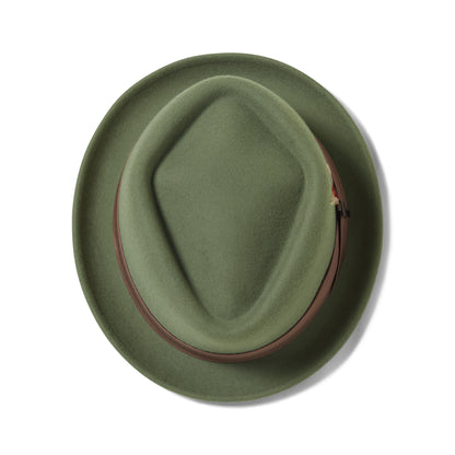 Sombrero Pork Pie Stout de fieltro de lana de Brixton - Verde Oliva-Bronce