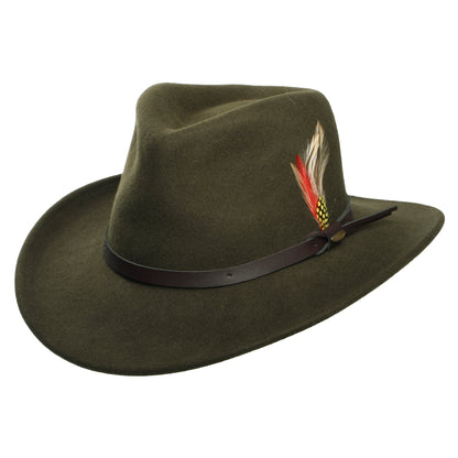 Sombrero Outback Dakota plegable Repelente al agua de fieltro de lana de Scala - Verde Oliva