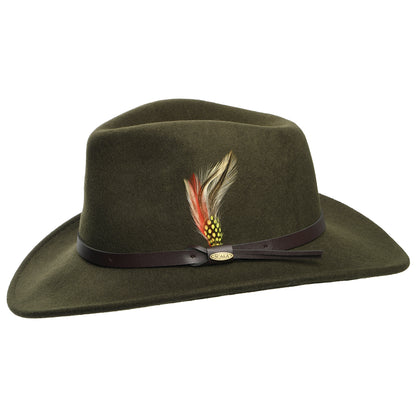 Sombrero Outback Dakota plegable Repelente al agua de fieltro de lana de Scala - Verde Oliva