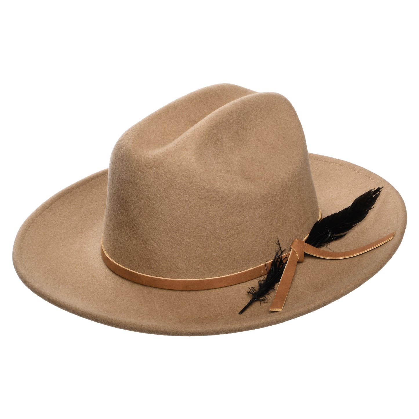 Sombrero Cowboy Adan de fieltro de lana con pluma - Beige Masilla