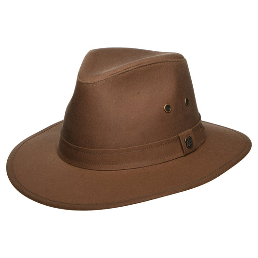 Sombrero Fedora Drifter repelente al agua de algodón encerado británico de Failsworth - Café