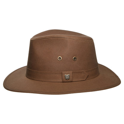 Sombrero Fedora Drifter repelente al agua de algodón encerado británico de Failsworth - Café