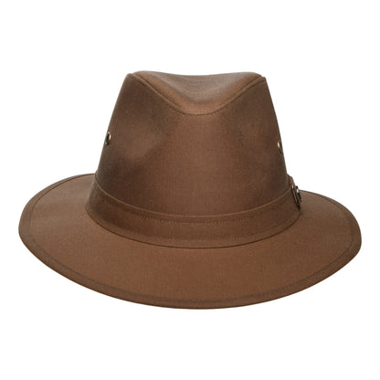 Sombrero Fedora Drifter repelente al agua de algodón encerado británico de Failsworth - Café
