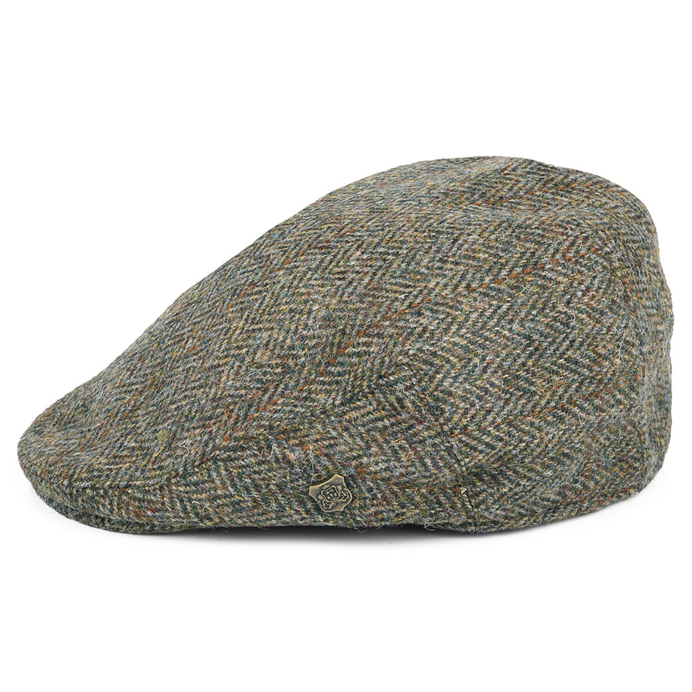 Gorra plana Stornoway de HARRIS TWEED de Failsworth - Oliva-Azul