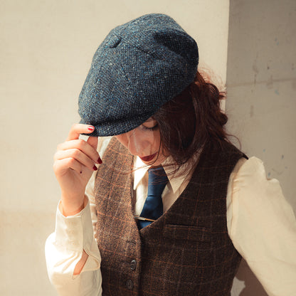 Gorra Newsboy Glenborin de Tweed Donegal Mezcla de tonos de Jaxon & James - Azul-Negro