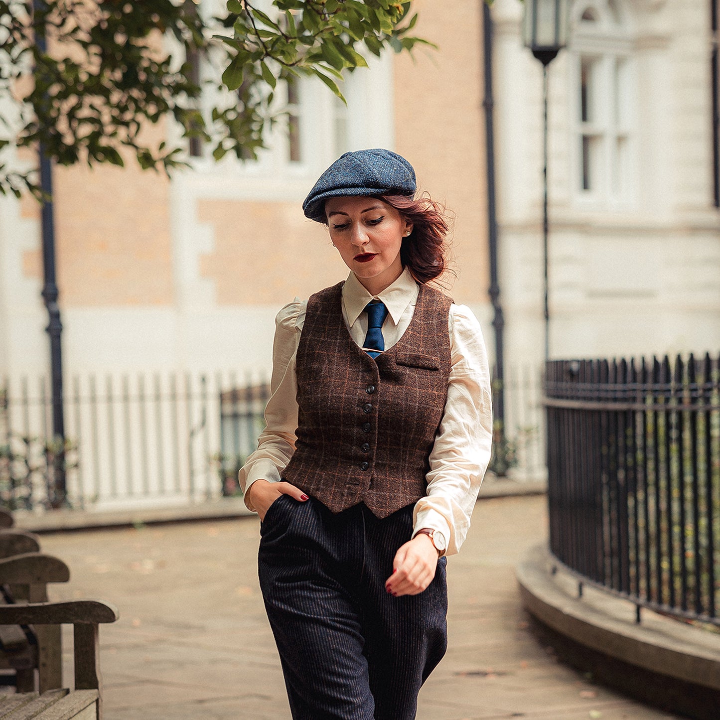 Gorra Newsboy Glenborin de Tweed Donegal Mezcla de tonos de Jaxon & James - Azul-Negro