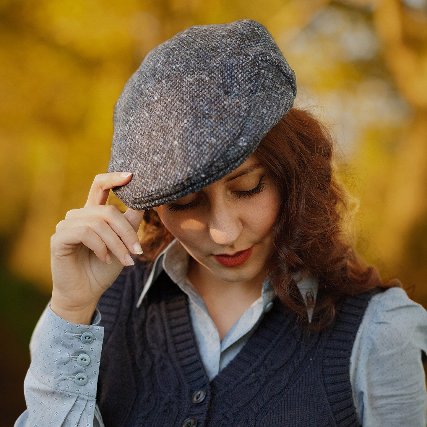Gorra plana Foyle de Tweed Donegal Mezcla de tonos de Jaxon & James - Azul-Negro