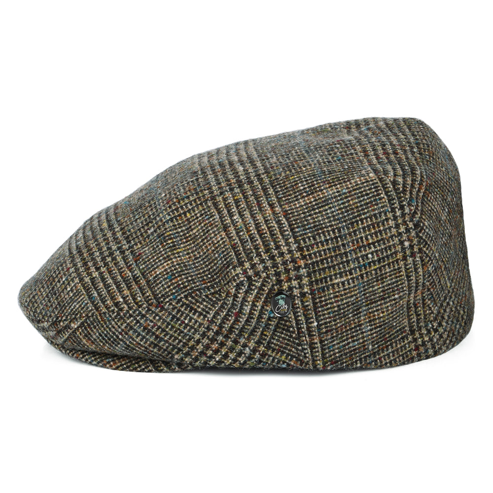 Gorra plana de Tweed Donegal Príncipe de Gales de City Sport - Verde Oliva