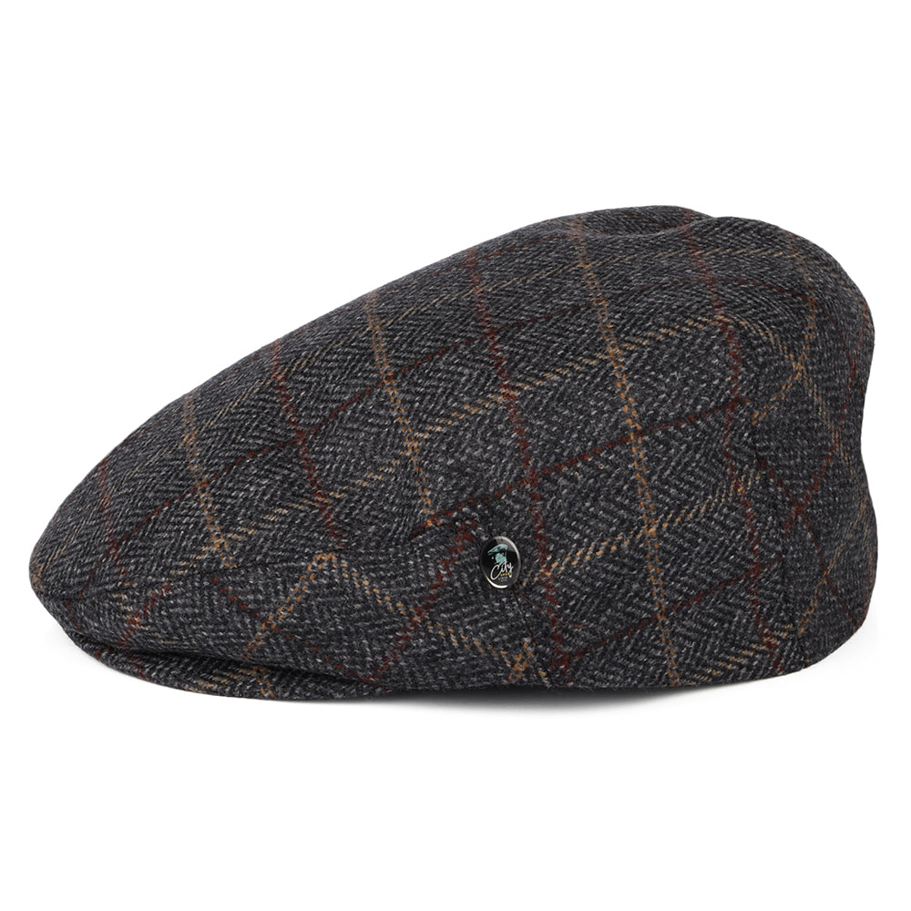 Gorra plana de lana-cachemira Herringbone Windowpane de City Sport - Gris