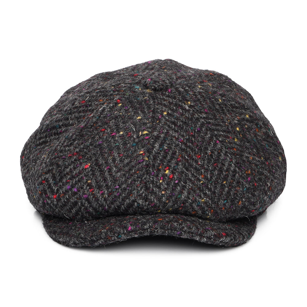 Gorra Newsboy Errigal de Tweed Donegal diseño de espiga de Jaxon & James - Antracita-Multi