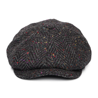 Gorra Newsboy Errigal de Tweed Donegal diseño de espiga de Jaxon & James - Antracita-Multi