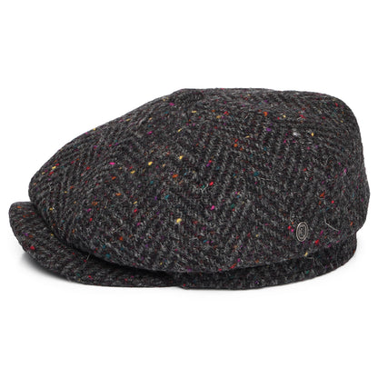 Gorra Newsboy Errigal de Tweed Donegal diseño de espiga de Jaxon & James - Antracita-Multi