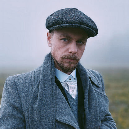 Gorra Newsboy Errigal de Tweed Donegal diseño de espiga de Jaxon & James - Antracita-Multi