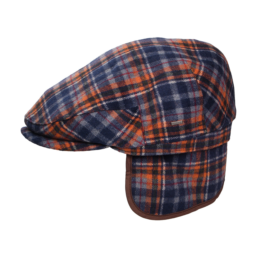 Gorra plana Wickes a cuadros con orejeras de Bailey - Azul Marino-Naranja