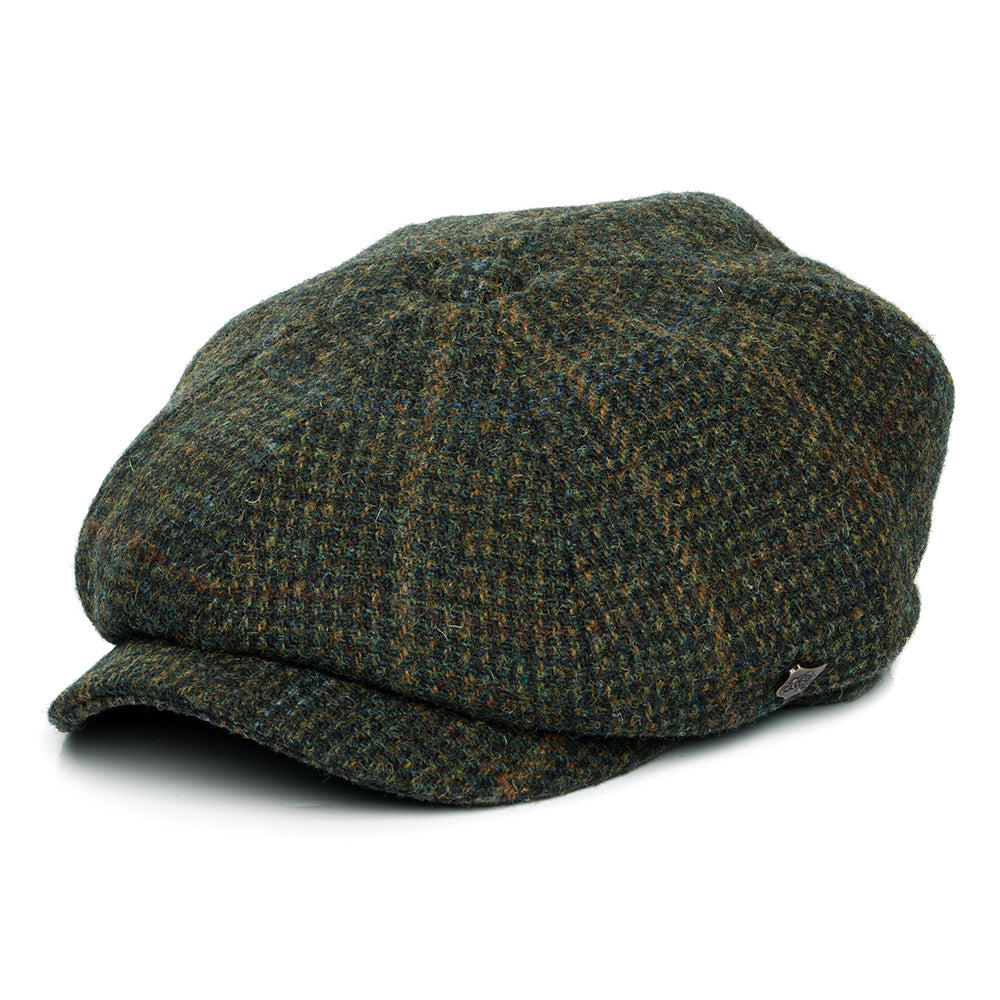 Gorra Newsboy Carloway de HARRIS TWEED a cuadros de Failsworth - Verde-Multi