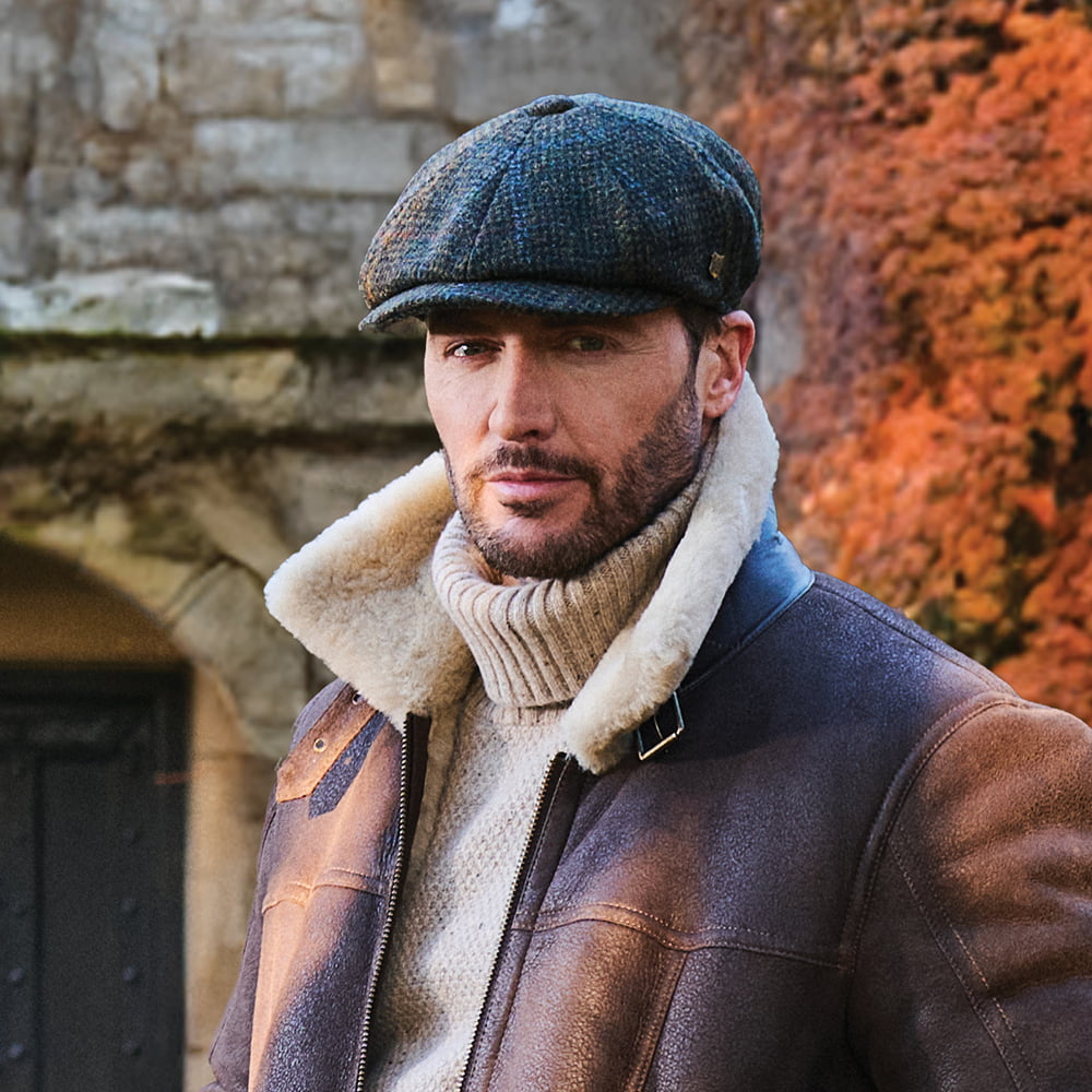 Gorra Newsboy Carloway de HARRIS TWEED a cuadros de Failsworth - Verde-Multi