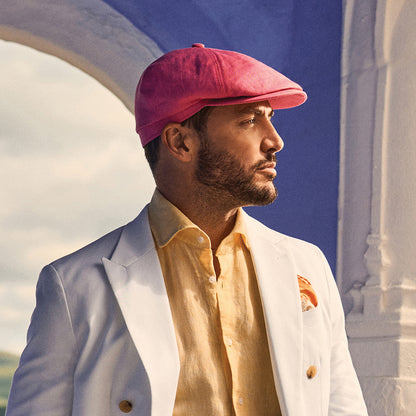 Gorra Newsboy Hudson de lino irlandés de Failsworth - Rosa Eléctrico
