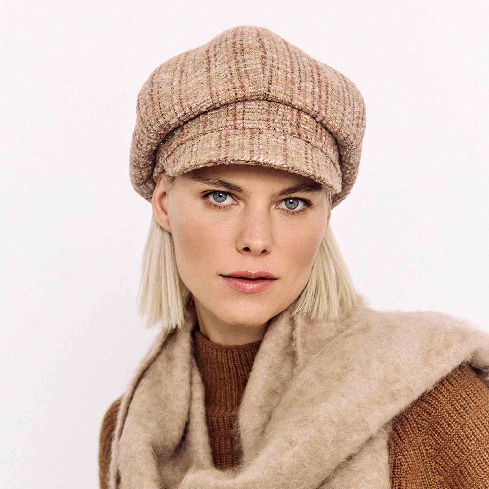 Gorra Baker Boy de Tweed de Seeberger - Camel-Rosa