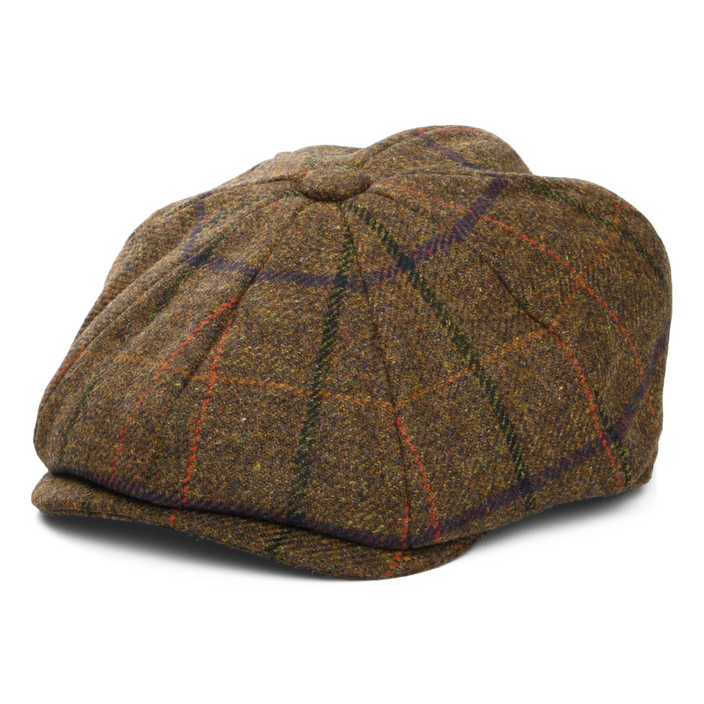 Gorra Newsboy redonda Tweed Country de Tweed a cuadros de Christys - Marrón