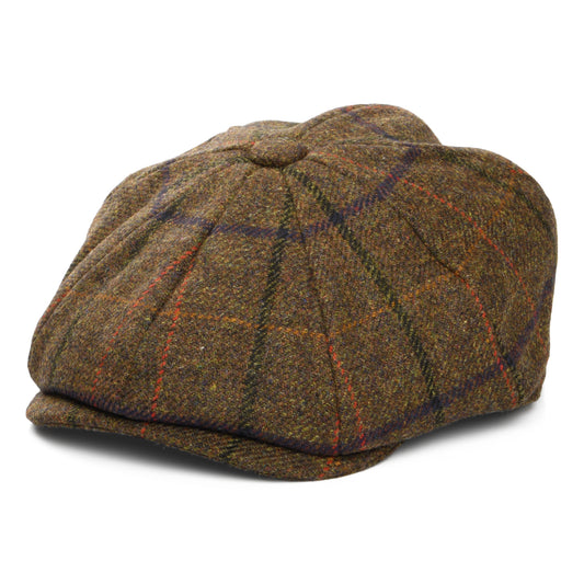 Gorra Newsboy redonda Tweed Country de Tweed a cuadros de Christys - Marrón