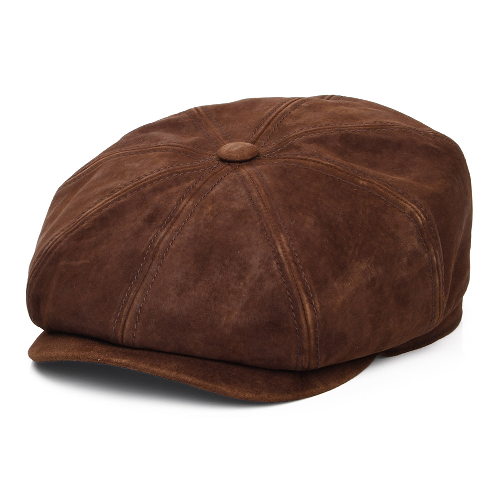 Gorra Newsboy redonda Hatteras de cuero Envejecido de Stetson - Coñac