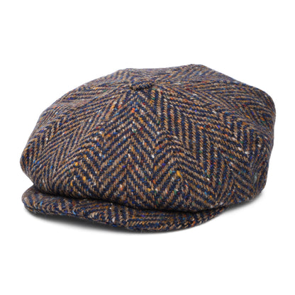 Gorra Newsboy redonda de Tweed Donegal diseño de espiga de City Sport - Azul-Topo