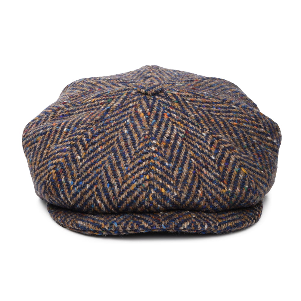 Gorra Newsboy redonda de Tweed Donegal diseño de espiga de City Sport - Azul-Topo