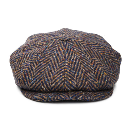 Gorra Newsboy redonda de Tweed Donegal diseño de espiga de City Sport - Azul-Topo