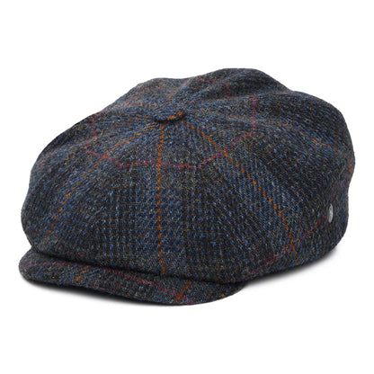 Gorra Newsboy redonda Le Curieux de Harris Tweed de City Sport - Azul Marino-Ladrillo