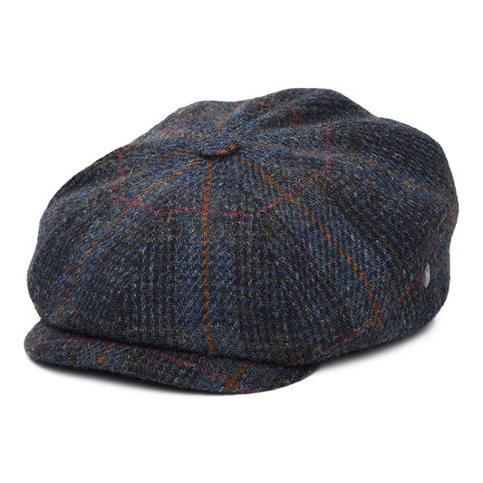 Gorra Newsboy redonda Le Curieux de Harris Tweed de City Sport - Azul Marino-Ladrillo