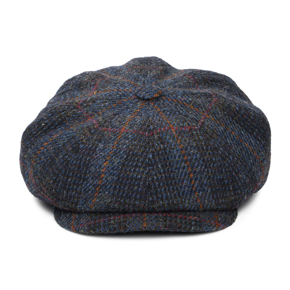 Gorra Newsboy redonda Le Curieux de Harris Tweed de City Sport - Azul Marino-Ladrillo