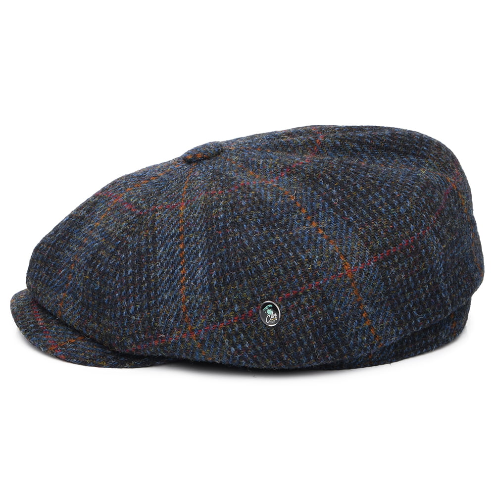 Gorra Newsboy redonda Le Curieux de Harris Tweed de City Sport - Azul Marino-Ladrillo