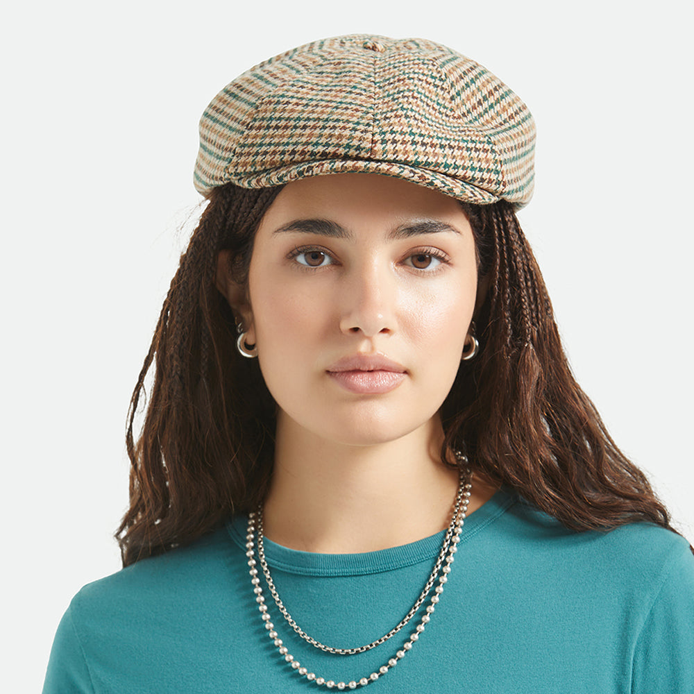 Gorra Newsboy redonda Brood pata de gallo de Brixton - Kaki-Ocre-Verde