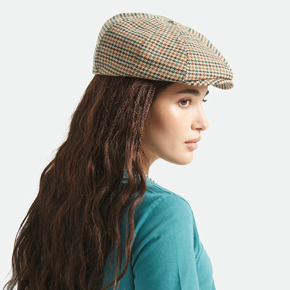 Gorra Newsboy redonda Brood pata de gallo de Brixton - Kaki-Ocre-Verde