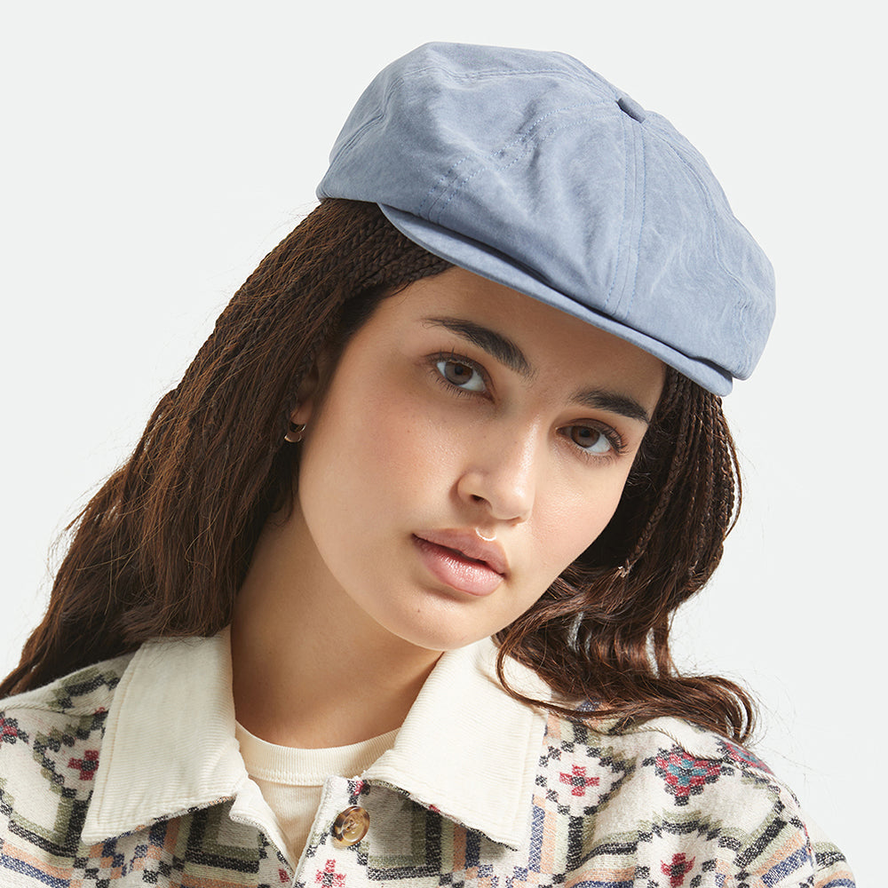 Gorra Newsboy redonda Brood de Satén de Brixton - Azul Pizarra