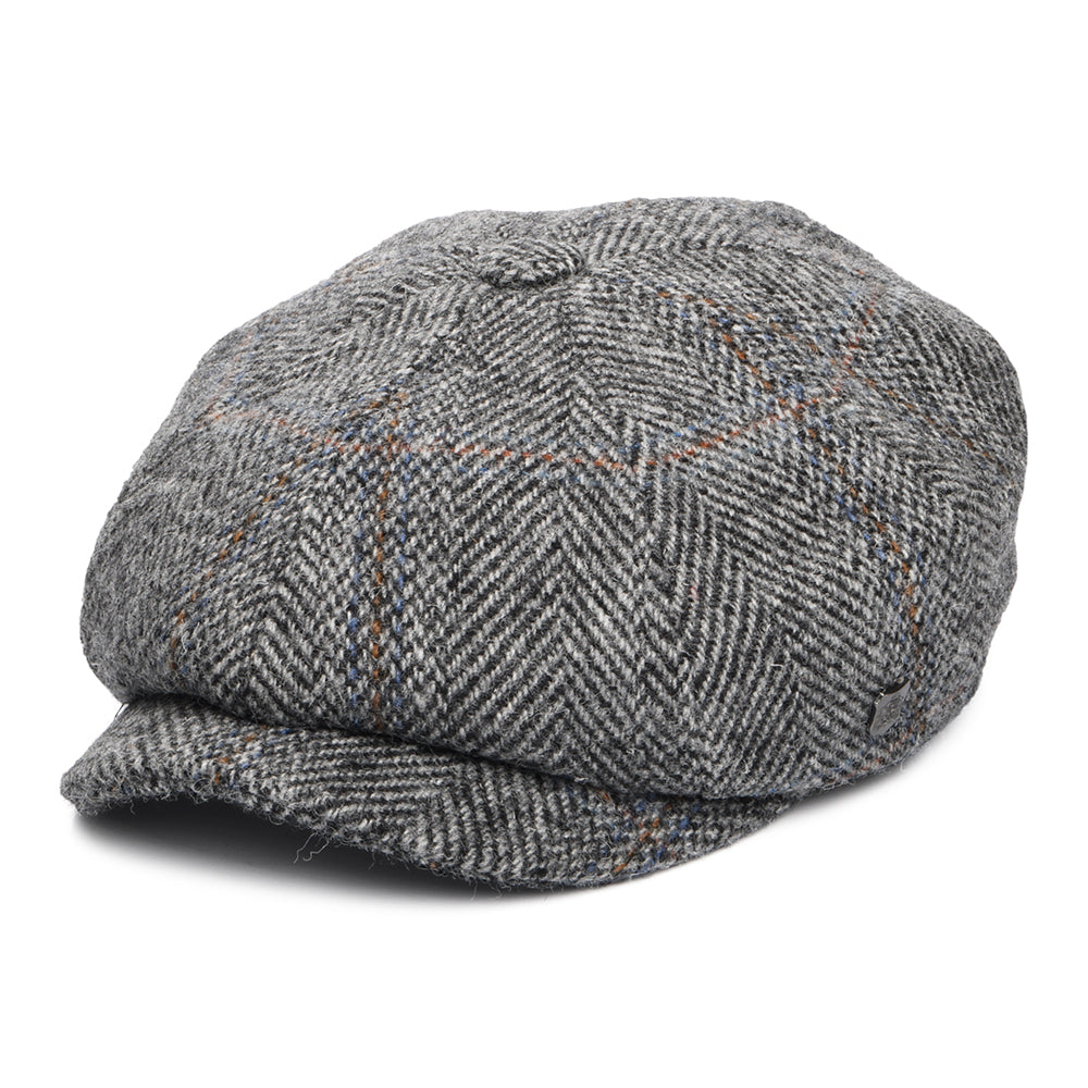 Gorra Newsboy redonda Carloway de Harris Tweed diseño de espiga de Failsworth - Gris-Negro