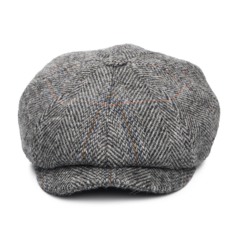 Gorra Newsboy redonda Carloway de Harris Tweed diseño de espiga de Failsworth - Gris-Negro