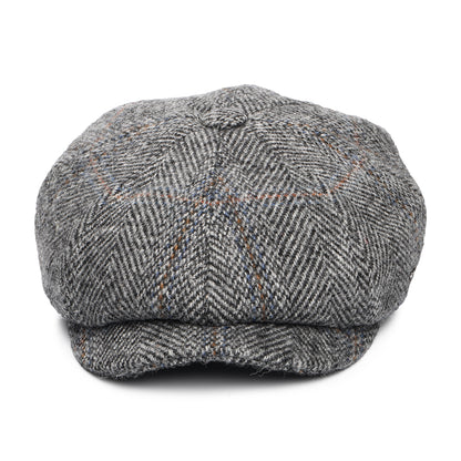 Gorra Newsboy redonda Carloway de Harris Tweed diseño de espiga de Failsworth - Gris-Negro