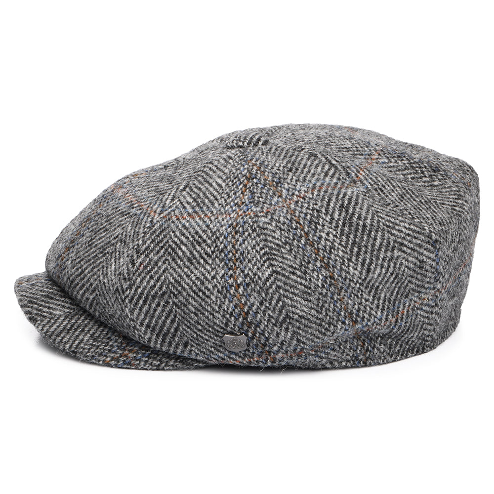 Gorra Newsboy redonda Carloway de Harris Tweed diseño de espiga de Failsworth - Gris-Negro
